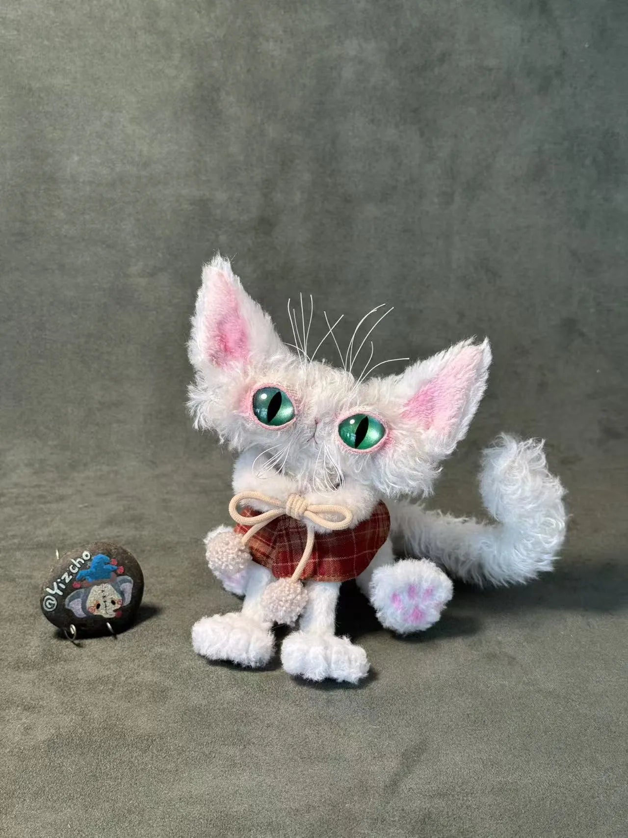 Handmade Mohair Cat Art Doll - OOAK Poseable Plush with Resin Eyes - Handcrafted Artisan Collectible - SoftLore