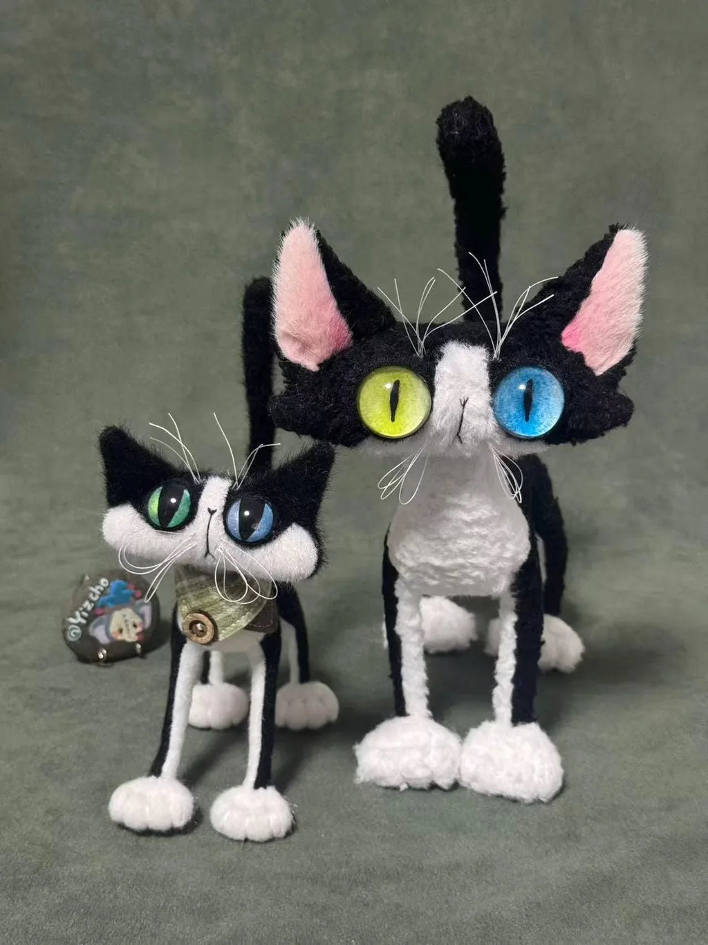 OOAK Black and White Cat Art Doll - Poseable Faux Mohair Plush - Handcrafted Artisan Collectible - SoftLore