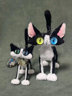 OOAK Black and White Cat Art Doll - Poseable Faux Mohair Plush - Handcrafted Artisan Collectible - SoftLore