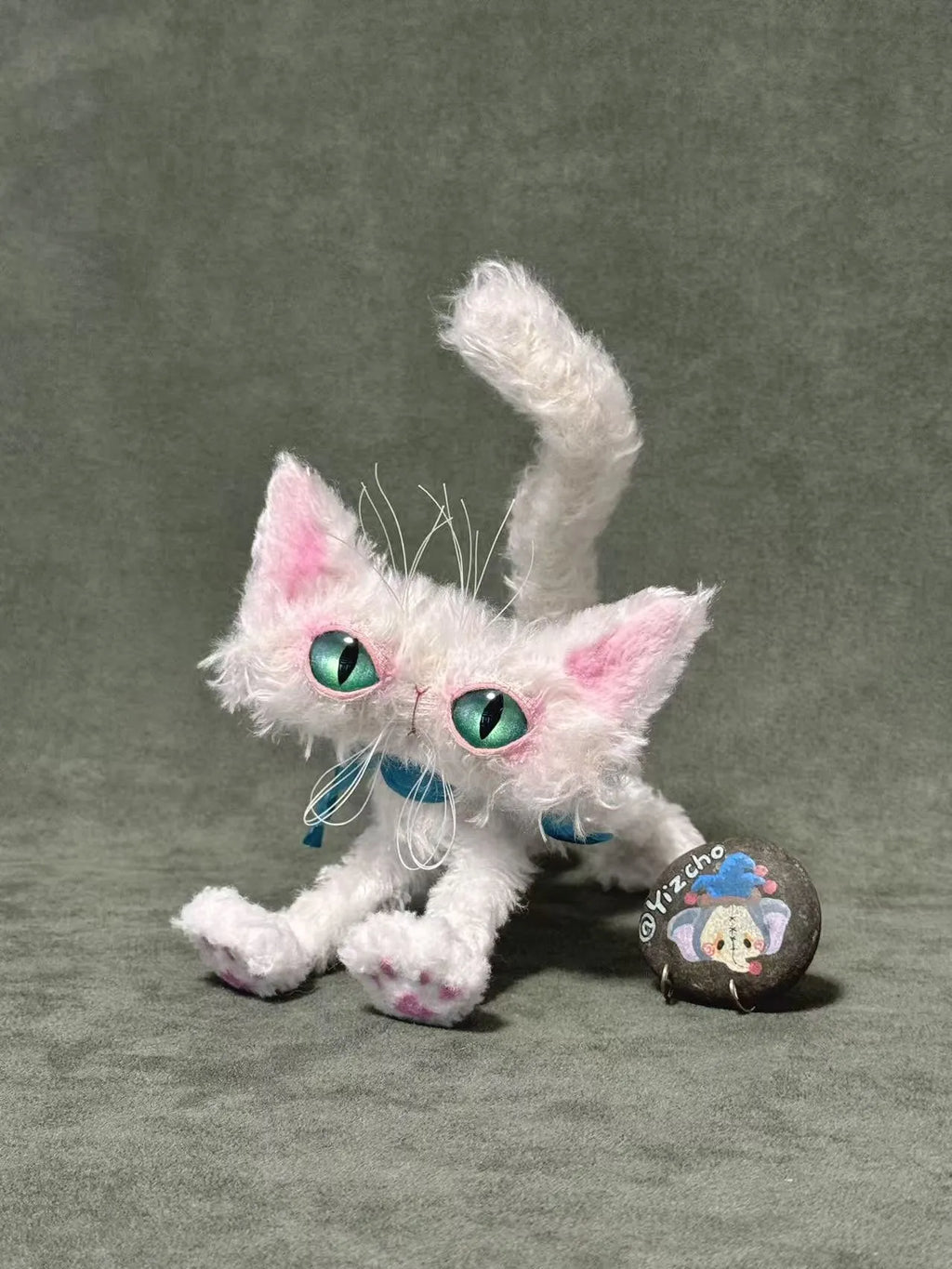 Handmade Mohair Cat Art Doll - OOAK Poseable Plush with Resin Eyes - Handcrafted Artisan Collectible - SoftLore