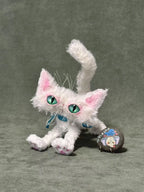 Handmade Mohair Cat Art Doll - OOAK Poseable Plush with Resin Eyes - Handcrafted Artisan Collectible - SoftLore