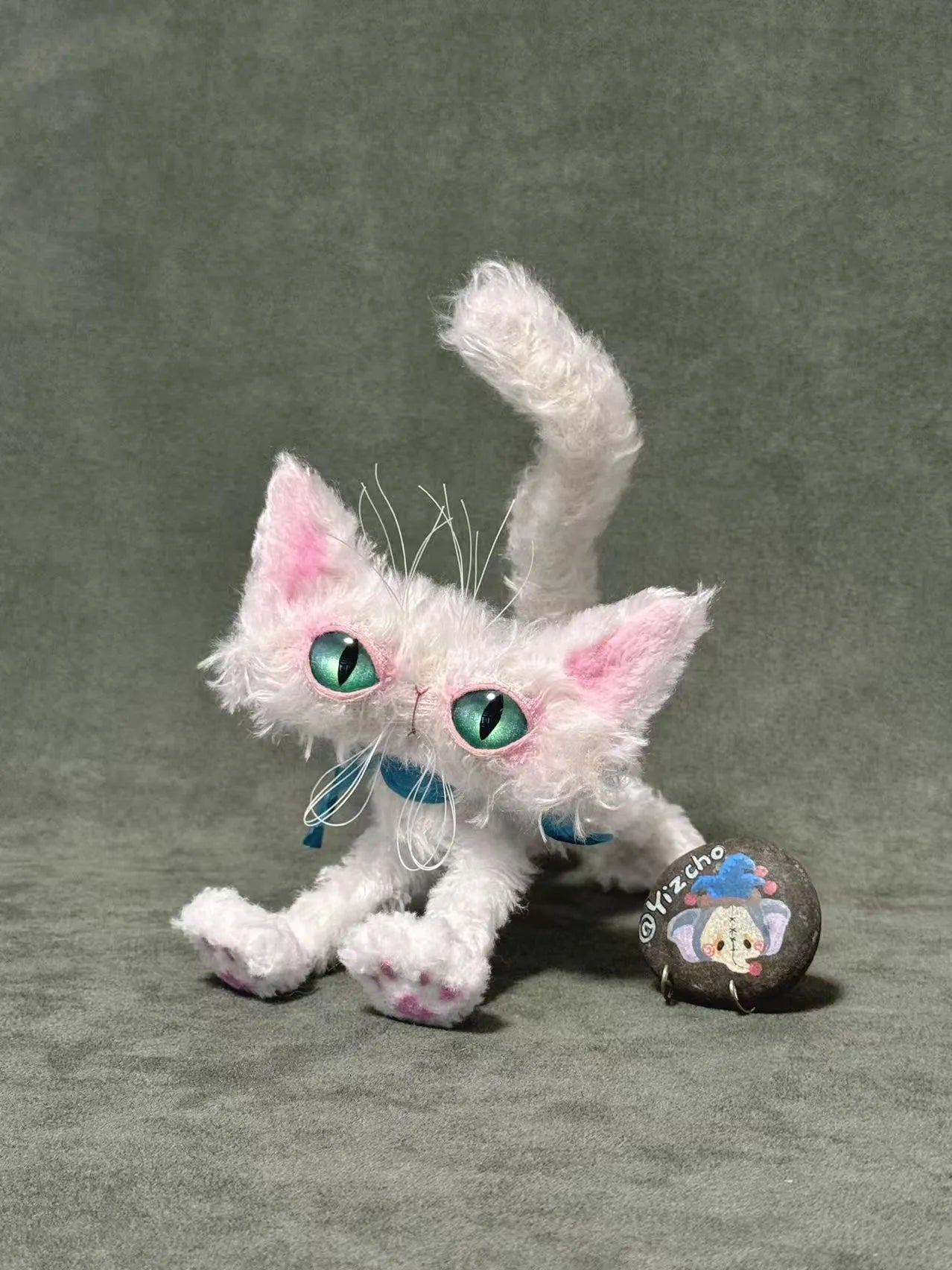 Handmade Mohair Cat Art Doll - OOAK Poseable Plush with Resin Eyes - Handcrafted Artisan Collectible - SoftLore