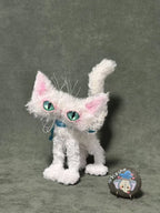 Handmade Mohair Cat Art Doll - OOAK Poseable Plush with Resin Eyes - Handcrafted Artisan Collectible - SoftLore