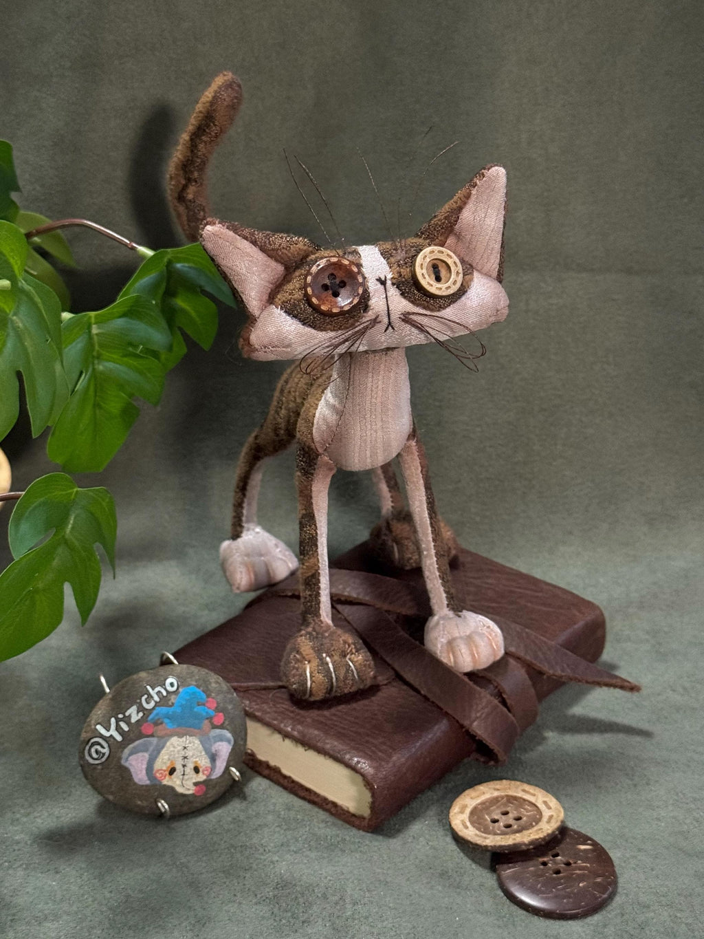 OOAK Button-Eyed Cat Art Doll - Handmade Poseable Plush - Handcrafted Artisan Collectible - SoftLore