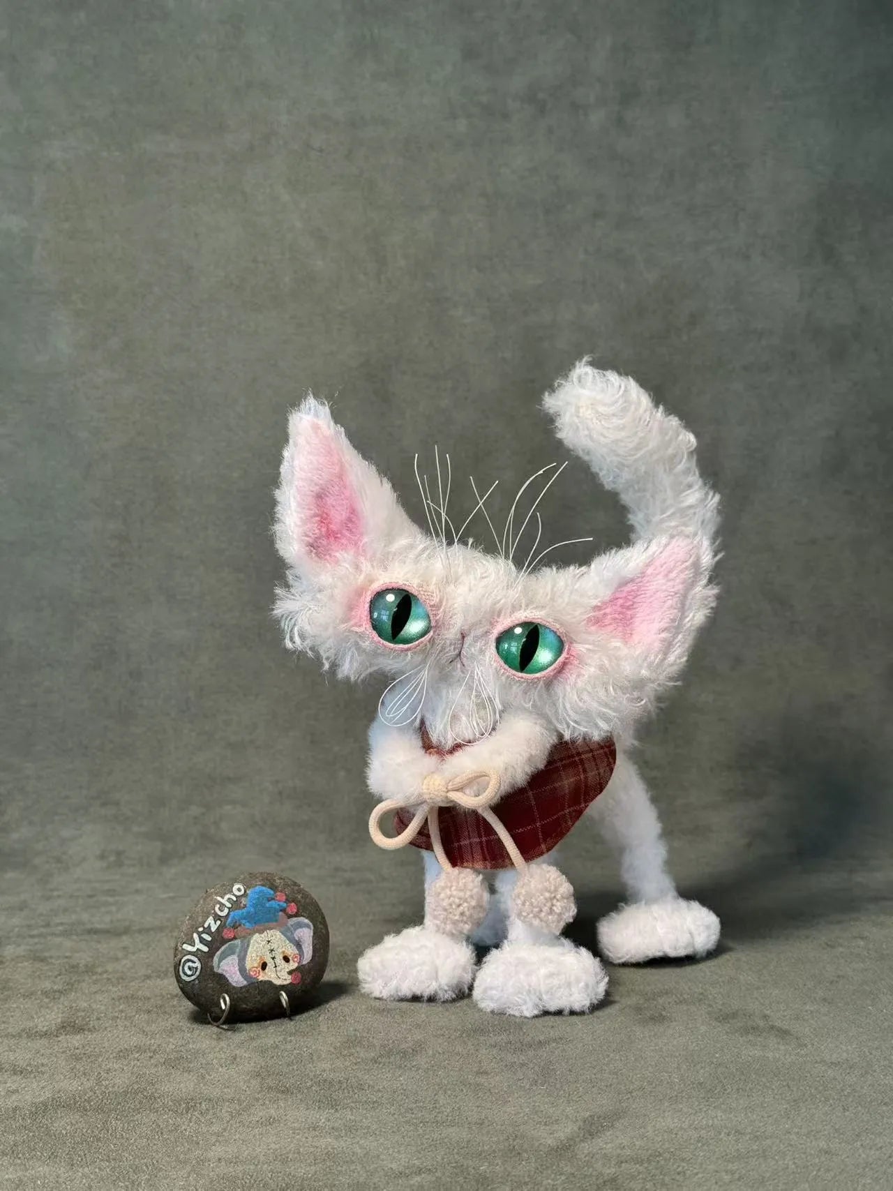 Handmade Mohair Cat Art Doll - OOAK Poseable Plush with Resin Eyes - Handcrafted Artisan Collectible - SoftLore