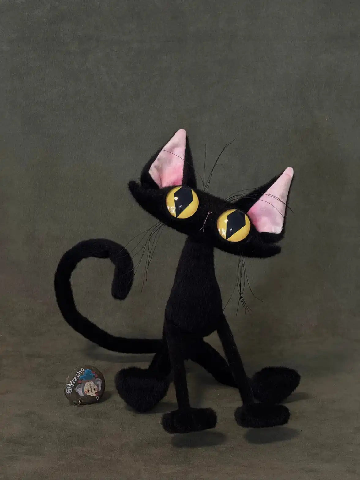 Noir the Tall - Slim Black Cat Handmade Art Doll