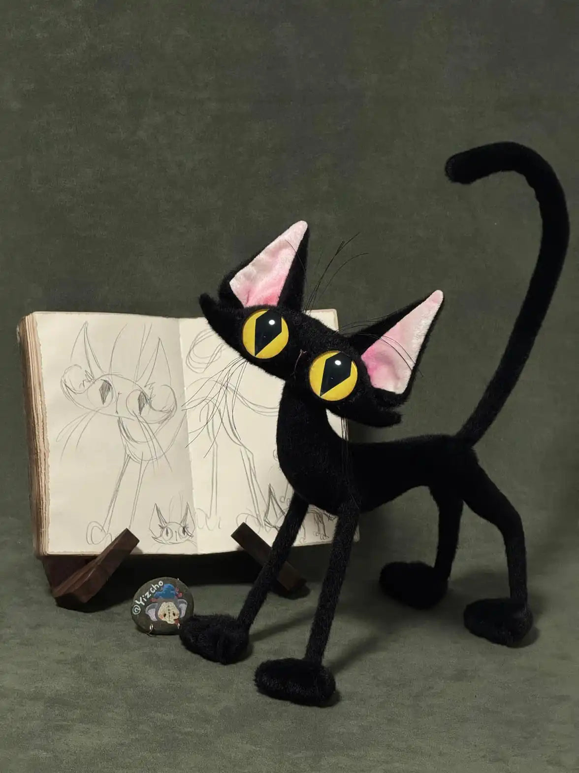 Noir the Tall - Slim Black Cat Handmade Art Doll