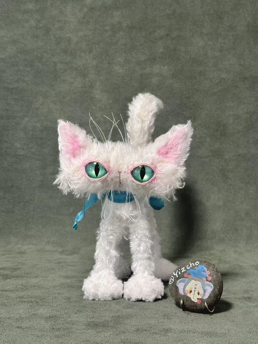 Handmade Mohair Cat Art Doll - OOAK Poseable Plush with Resin Eyes - Handcrafted Artisan Collectible - SoftLore