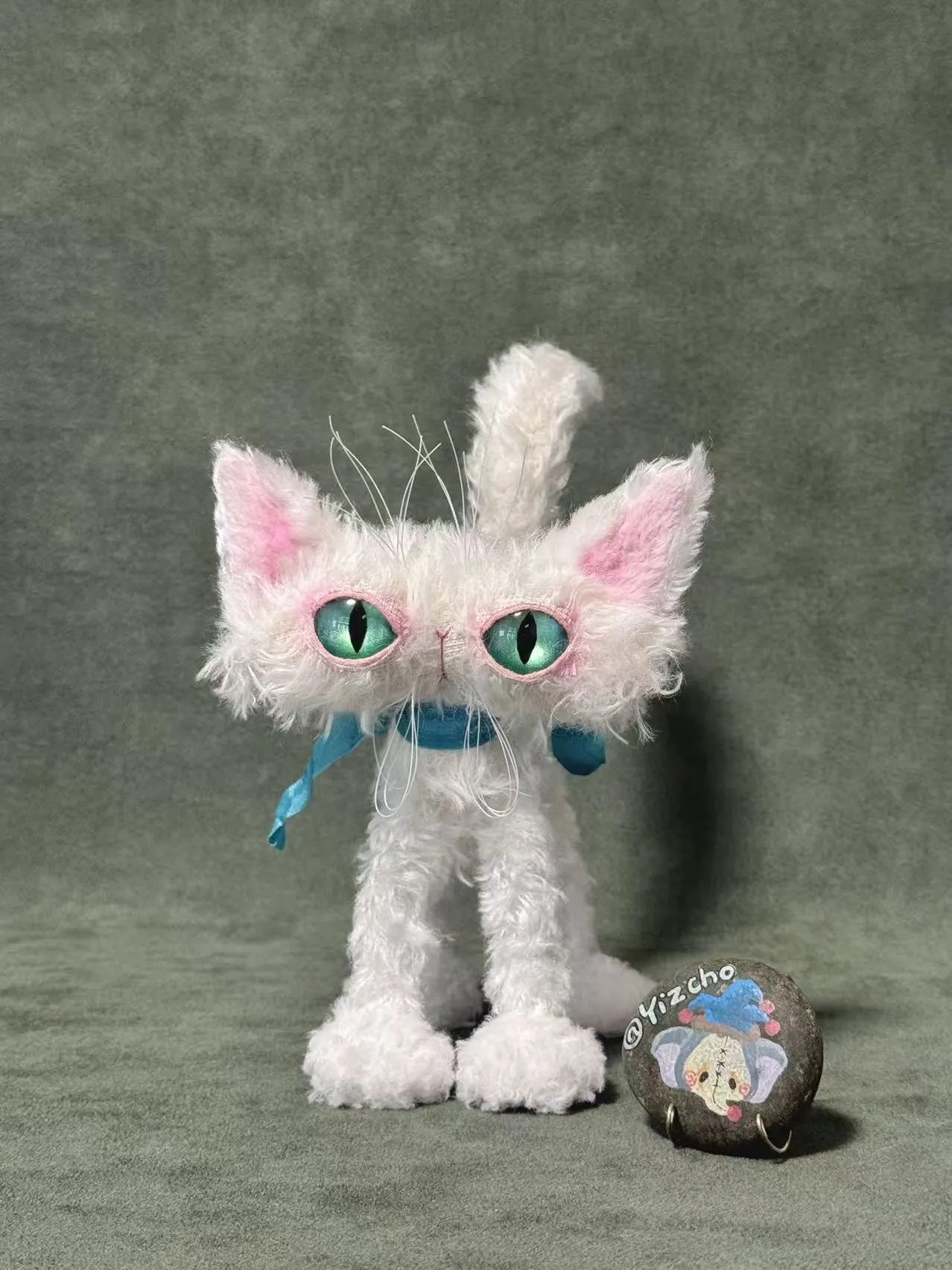 Handmade Mohair Cat Art Doll - OOAK Poseable Plush with Resin Eyes - Handcrafted Artisan Collectible - SoftLore