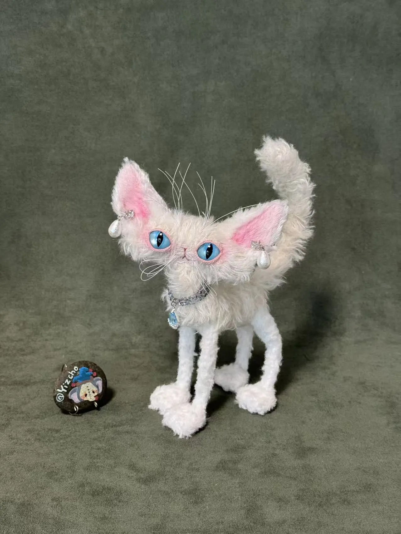 Handmade Mohair Cat Art Doll - OOAK Poseable Plush with Resin Eyes - Handcrafted Artisan Collectible - SoftLore