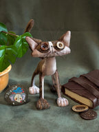 OOAK Button-Eyed Cat Art Doll - Handmade Poseable Plush - Handcrafted Artisan Collectible - SoftLore