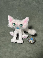 Handmade Mohair Cat Art Doll - OOAK Poseable Plush with Resin Eyes - Handcrafted Artisan Collectible - SoftLore
