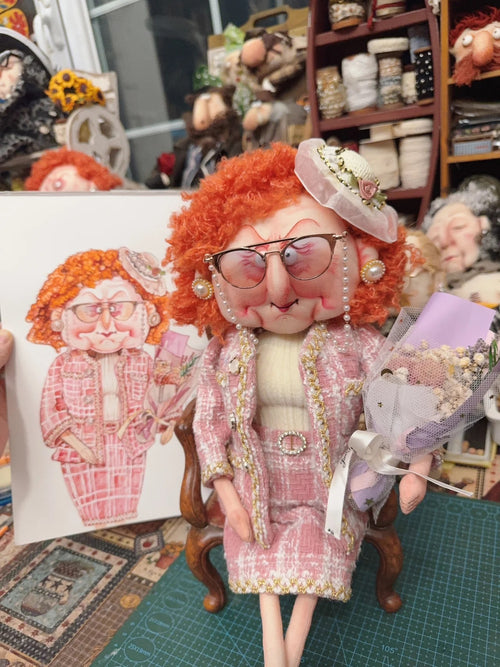 Boucle Auntie Handmade Fabric Art Doll - Handcrafted Artisan Collectible - SoftLore