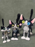 OOAK Black and White Cat Art Doll - Poseable Faux Mohair Plush - Handcrafted Artisan Collectible - SoftLore