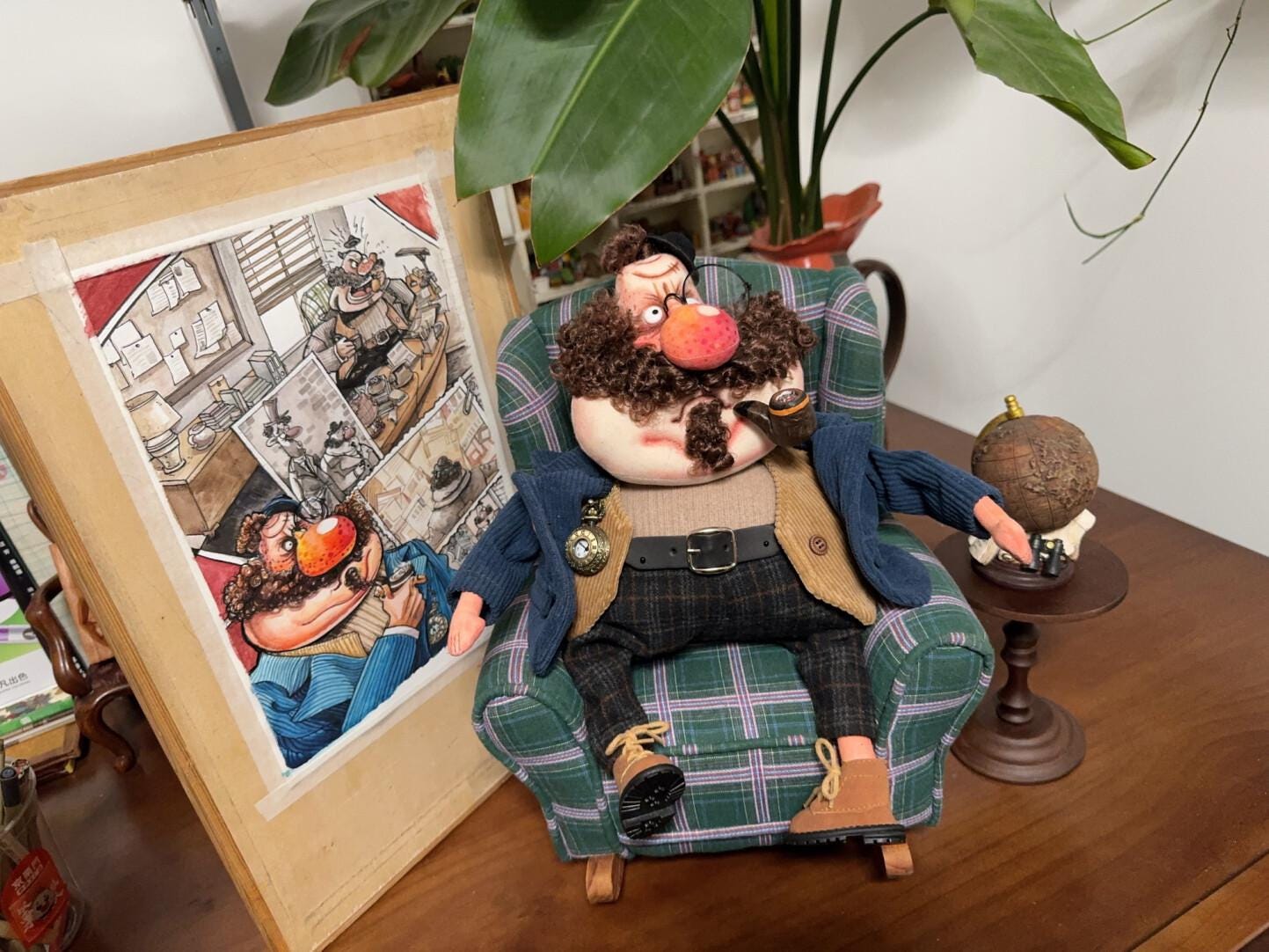 Detective Uncle OOAK Handmade Fabric Art Doll, Limited Poseable Collectible Artist Doll - Handcrafted Artisan Collect...