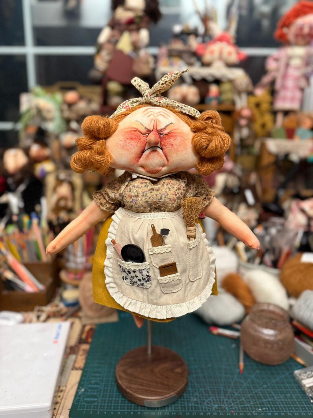 Chubby Auntie OOAK Handmade Fabric Art Doll, Poseable Collectible Artist Doll - Handcrafted Artisan Collectible - Sof...