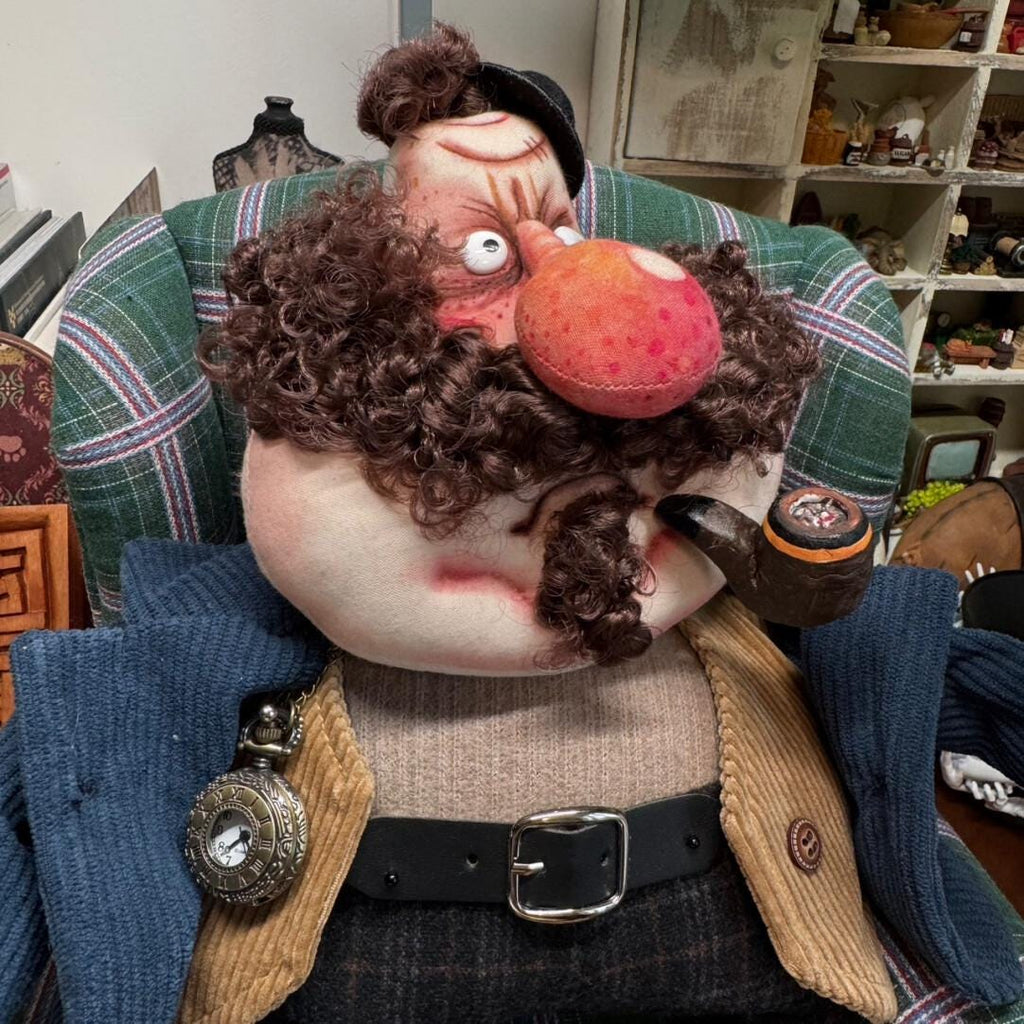 Detective Uncle OOAK Handmade Fabric Art Doll, Limited Poseable Collectible Artist Doll - Handcrafted Artisan Collect...
