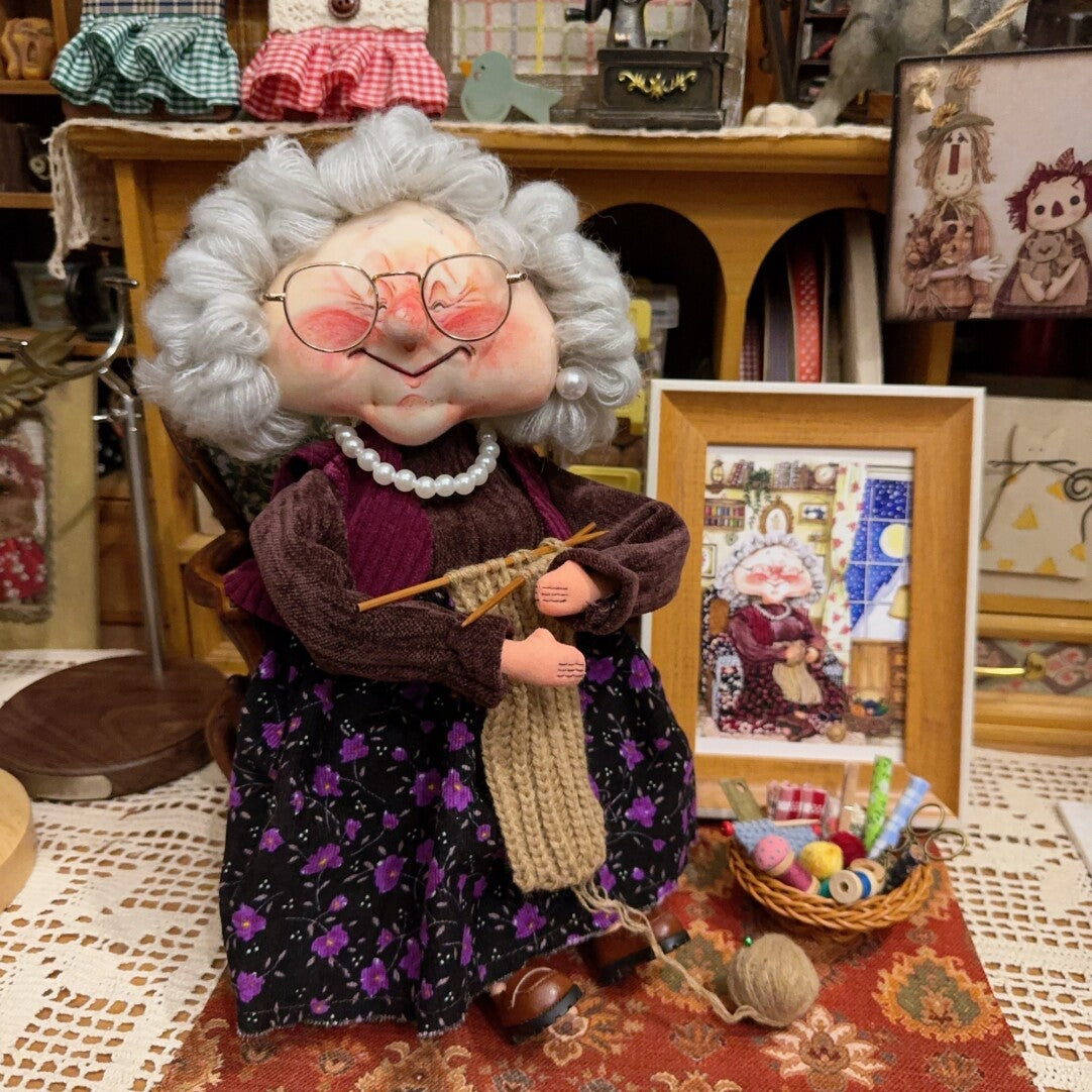 Kind Granny OOAK Handmade Fabric Art Doll, Poseable Collectible Artist Doll - Handcrafted Artisan Collectible - SoftLore