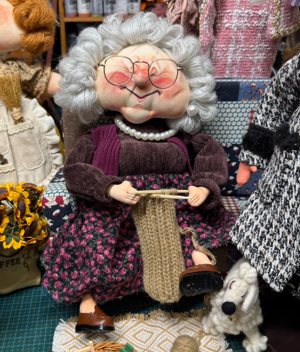 Kind Granny OOAK Handmade Fabric Art Doll, Poseable Collectible Artist Doll - Handcrafted Artisan Collectible - SoftLore