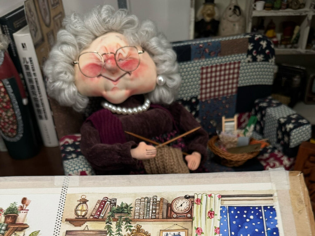 Kind Granny OOAK Handmade Fabric Art Doll, Poseable Collectible Artist Doll - Handcrafted Artisan Collectible - SoftLore