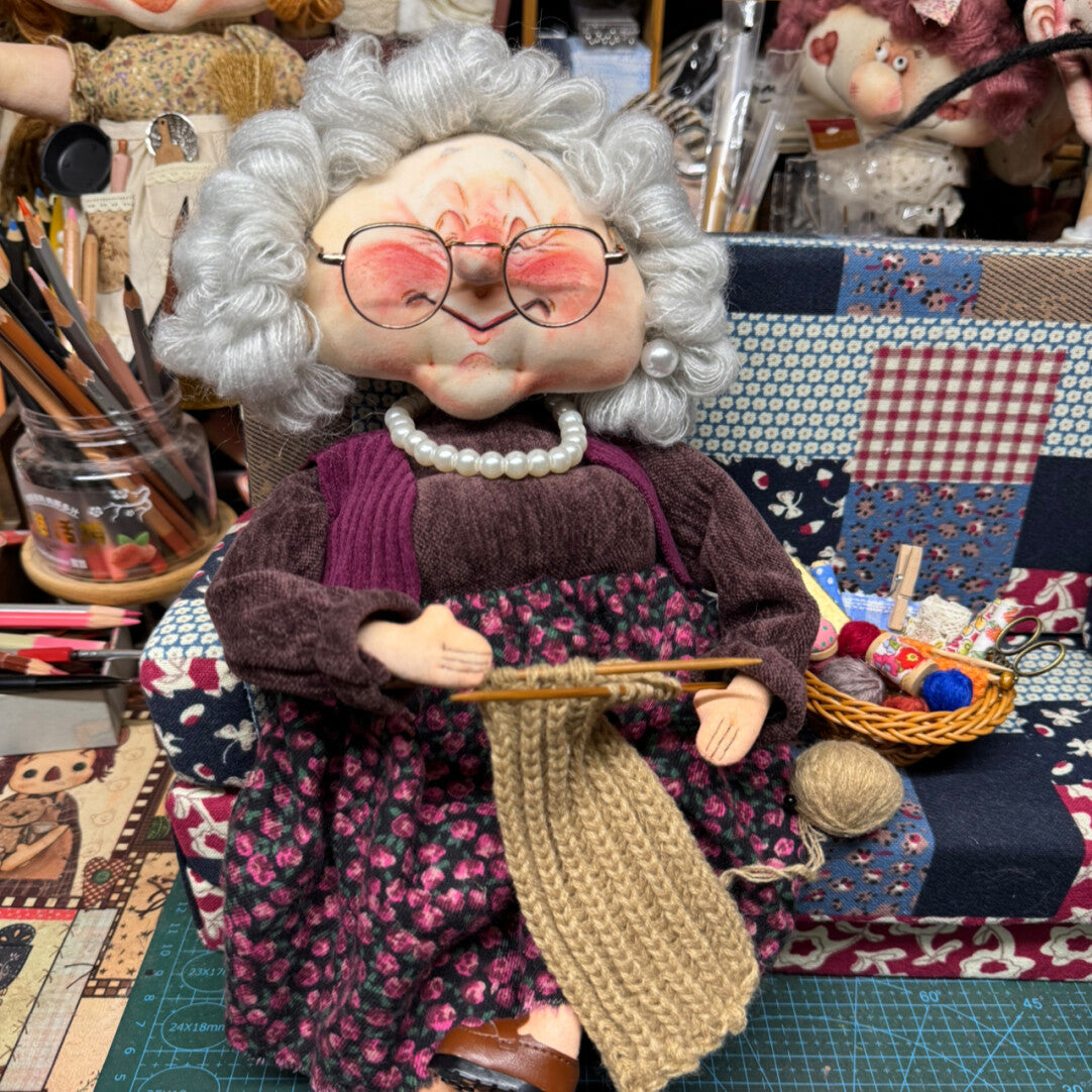 Kind Granny OOAK Handmade Fabric Art Doll, Poseable Collectible Artist Doll - Handcrafted Artisan Collectible - SoftLore