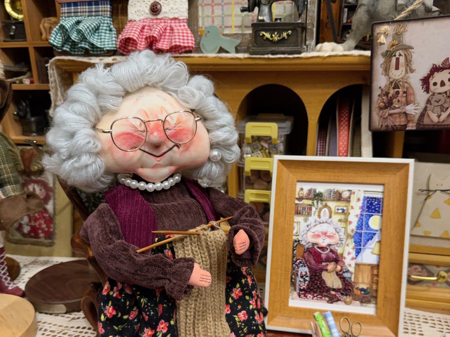 Kind Granny OOAK Handmade Fabric Art Doll, Poseable Collectible Artist Doll - Handcrafted Artisan Collectible - SoftLore
