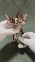 OOAK Button-Eyed Cat Art Doll - Handmade Poseable Plush - Handcrafted Artisan Collectible - SoftLore