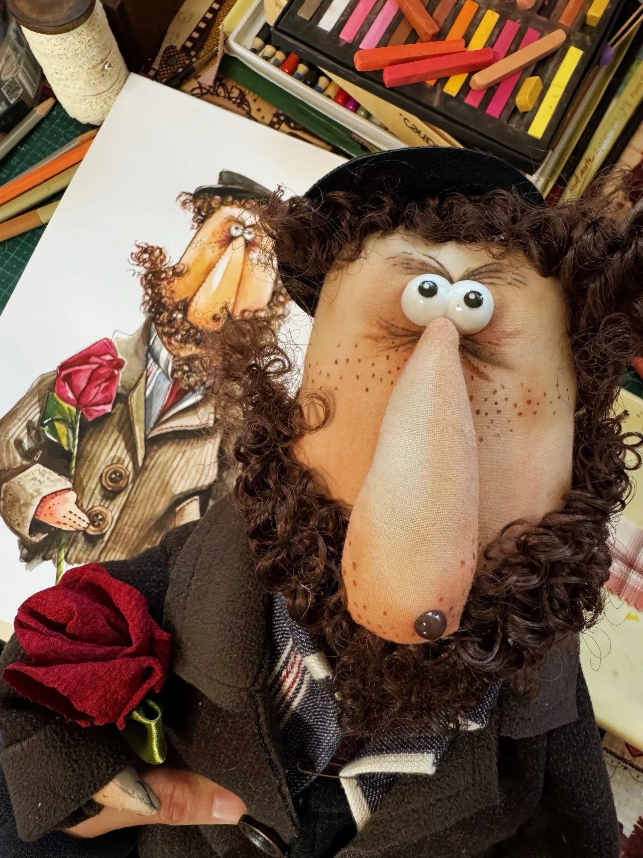 Rose Gentleman Handmade Fabric Art Doll - Handcrafted Artisan Collectible - SoftLore