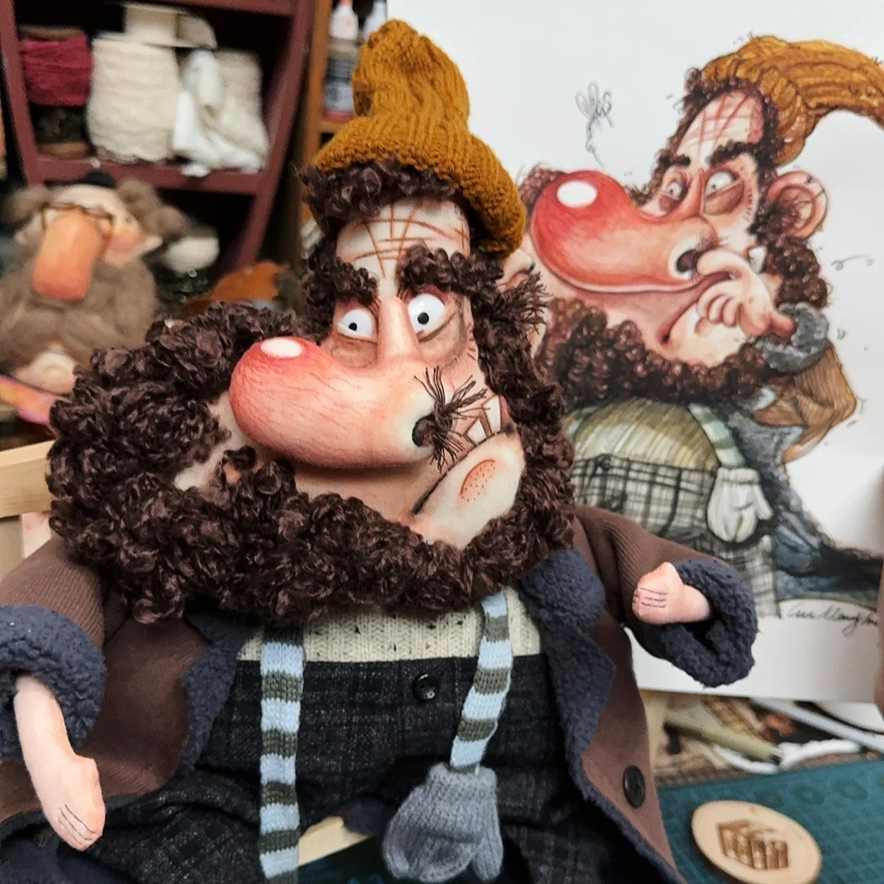 Scruffy Uncle Handmade Fabric Art Doll - Handcrafted Artisan Collectible - SoftLore