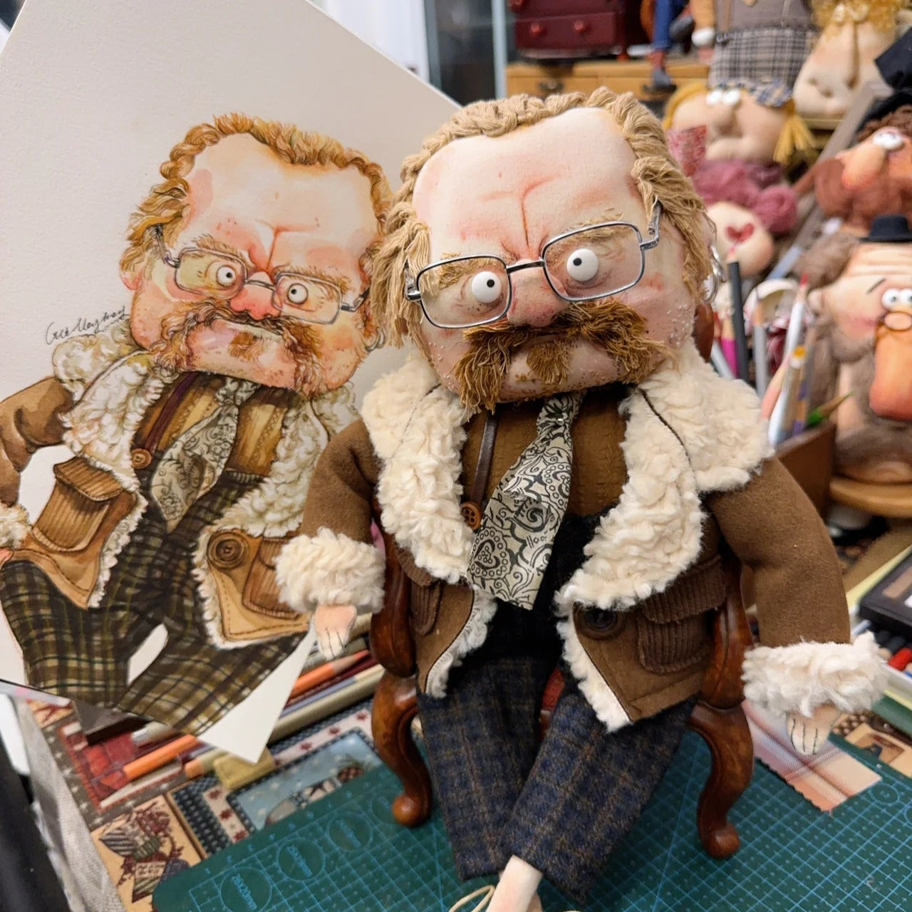 Shearling Uncle Handmade Fabric Art Doll - Handcrafted Artisan Collectible - SoftLore