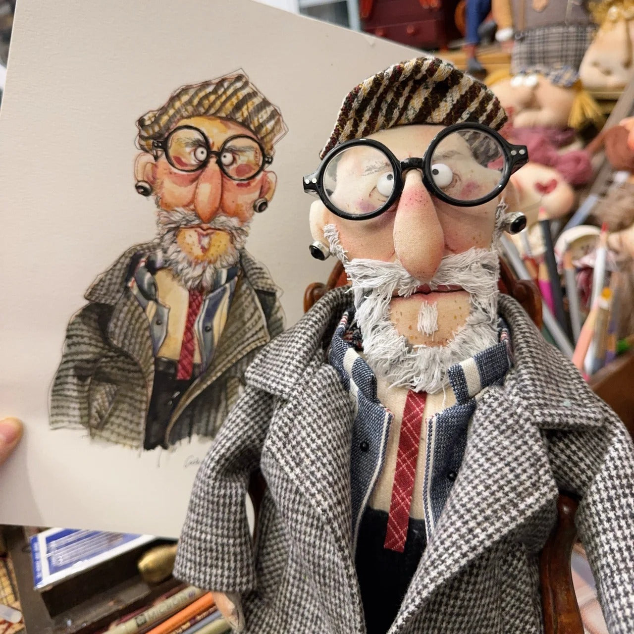 Tweed Uncle Handmade Fabric Art Doll - Handcrafted Artisan Collectible - SoftLore