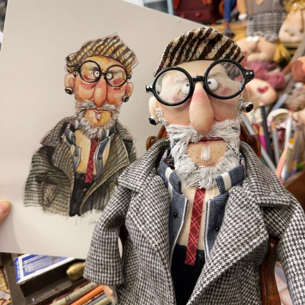Tweed Uncle Handmade Fabric Art Doll - Handcrafted Artisan Collectible - SoftLore